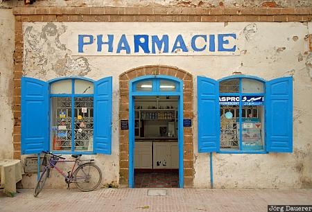 Essaouira, Marrakech-Tensift-Al Haouz, Morocco, bicycle, blue, door frame, facade