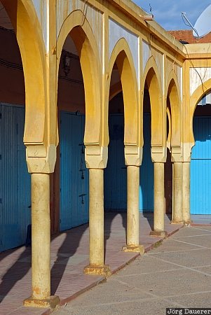 Yellow Columns and Blue Doors Dou Tourga, Morocco, Souss-Massa-Drâa, blue, column, door, market square