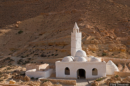 Mosque of Seven Sleepers Chenini, Gouvernement Tataouine, TUN, Tunisia, domes, minaret, mosque