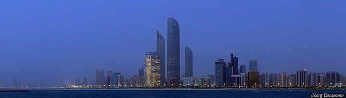 Abu Dhabi Skyline Abu Dhabi, ARE, blue hour, corniche, Dubai, evening light, Persian Gulf