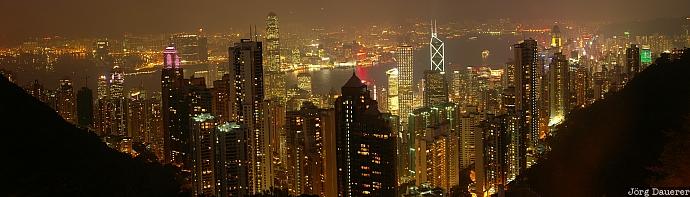 Kowloon, Hong Kong, Victoria Peak, Skyline, evening, Bank of China, night, China