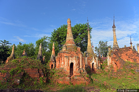 Indein, MMR, Myanmar, Shan State, blue sky, brick, buddhist Pagoda, Burma