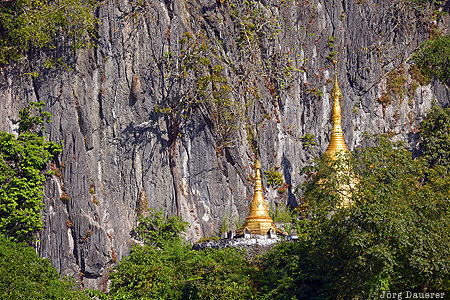 Bayin Nyi Cave Hpa-An, Bayin Nyi Cave, burma, cliffs, gold, green, Kayin State, Myanmar