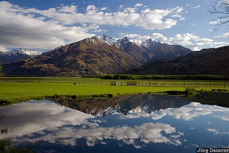 Southern Alps reflexion Glendhu, New Zealand, Otago, clouds, lake, lake wanaka, mountains, Neuseeland