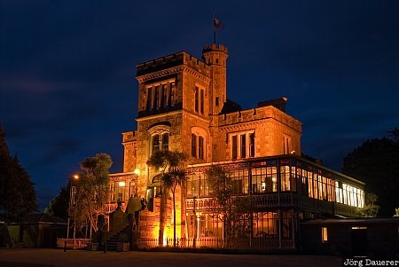 New Zealand, Otago, Broad Bay, blue hour, castle, evening, floodlight, Neuseeland