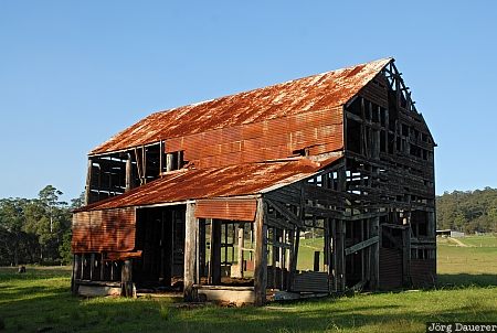 Australia, New South Wales, Bateman Bay, wood, sky, blue sky, barn