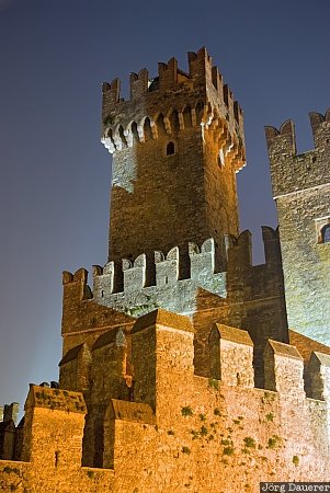 blue hour, Castello Scaligero, evening light, flood-lit, Italy, Lago di Garda, Lake Garda, Italien, Italia