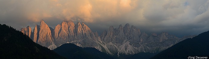 blue sky, Dolomites, dramatic clouds, evening light, Geislergruppe, Gruppo delle Odle, ITA, Italy, Italien, Italia