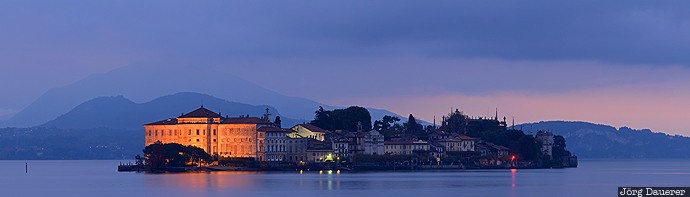 blue hour, Borromean Islands, clouds, flood lit, Isola Bella, ITA, Italy, Italien, Italia