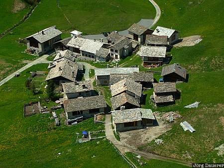 Switzerland, Graubünden, Grevasalvas, valley, meadow, village, roofs, Schweiz, Graubuenden