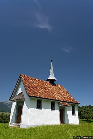 Switzerland, Obwalden, Engelberg, Färnigen, blue sky, chapel, church, Schweiz