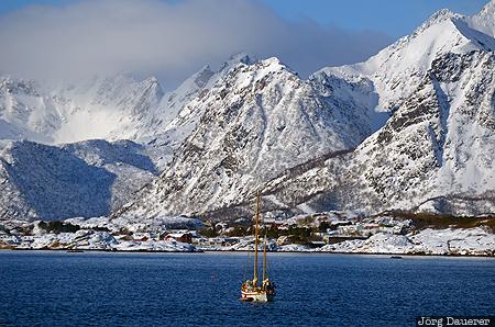 NOR, Nordland, Norway, arctic circle, Austvågøy, blue sky, boat, Norwegen, Norge