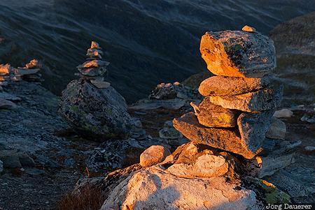Cairns cairns, Dalsnibba, evening light, Geiranger, Maråk, Moere og Romsdal, mountain, Norway, Norwegen, Norge