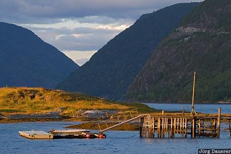 Fimreite evening light, Fardal, Fimreite, hut, jetty, low light, Norway, Sogn og Fjordane, Norwegen, Norge