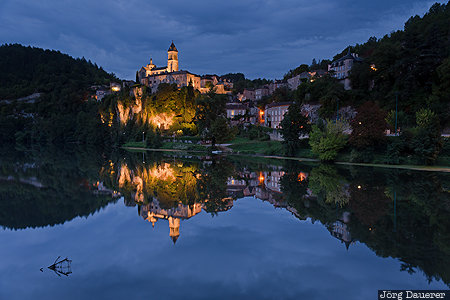 Albas, FRA, France, Midi-Pyrénées, blue hour, flood-lit, Le Lot, Frankreich