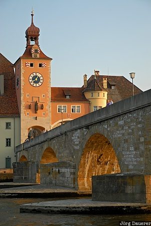 Germany, Regensburg, Bavaria, blue sky, danube, evening light, Upper Palatinate, Deutschland, Bayern