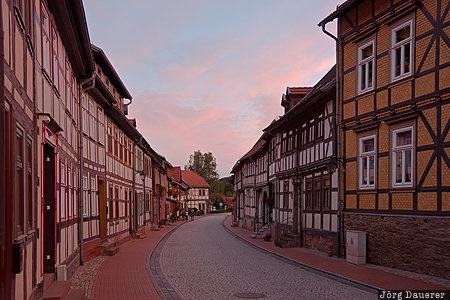 Stolberg Sunset DEU, Germany, evening light, facade, half-timbered, Saxony-Anhalt, street, Stolberg, Deutschland