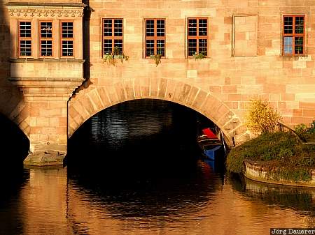 Heilig-Geist-Spital Heilig-Geist-Spital, Germany, Bavaria, Nuremberg, boat, windows, stone, sandstone, arc, Pegnitz