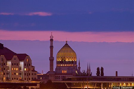 Yenidze Dresden, Germany, cigarette factory, cupola, dome, evening light, glass, Saxony, Deutschland, Sachsen