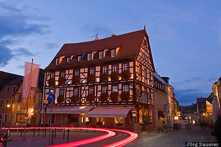 Volkach Bavaria, DEU, Germany, Volkach, blue hour, evening light, flood lit, Deutschland, Bayern