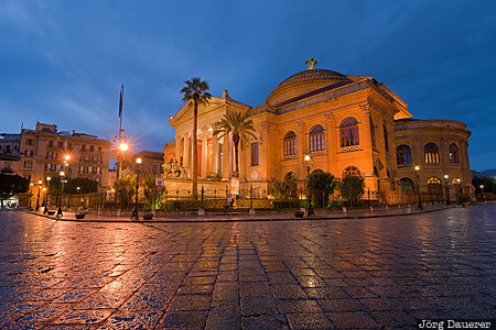 ITA, Italy, Palermo, blue hour, flood-lit, morning light, opera house, Sicily, Italien, Italia, Sizilien, Sicilia