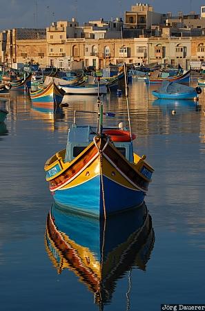 Malta, Marsaxlokk, blue sky, colorful, fishing boat, harbor, Luzzus