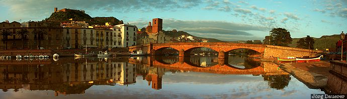 Bosa Bridge Bosa, bridge, Castello Malaspina, castle, clouds, evening light, ITA