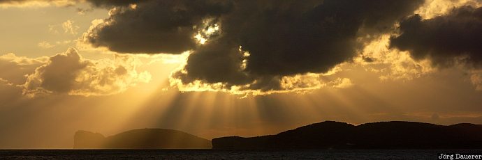 clouds, sun-beams, sunset, Capo Caccia, Sardinia, Italy, mediterranean, Italien, Italia, Sardinien, Sardegna