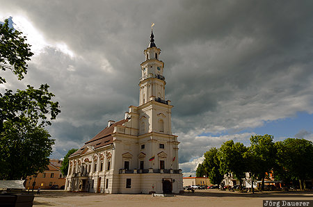 Kaunas Town Hall dark clouds, evening light, Kaunas, Kaunas County, Lithuania, LTU, town hall
