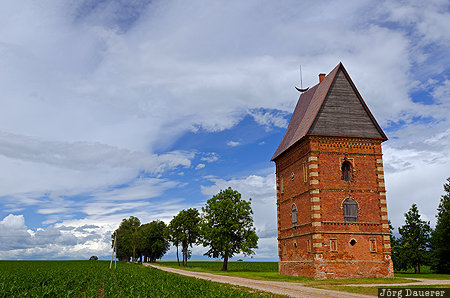 Lithuania, LTU, Pakapiai, alley, blue sky, brick, clouds, Kaunas County