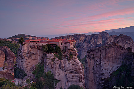 Monastery of Varlaam GRC, Greece, Kalampaka, Kastraki, Thessaly, cliffs, colorful sky