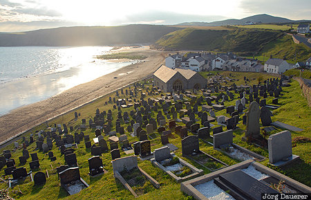 Aberdaron Aberdaron, Aberdaron Community, back-lit, beach, church, coast, GBR, United Kingdom, Wales, Großbritannien, Vereinigtes Königreich, Grossbritannien, Vereinigtes Koenigreich