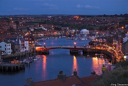 Whitby at Night United Kingdom, Whitby, Yorkshire, blue hour, bridge, floodlight, houses, Großbritannien, Vereinigtes Königreich, Grossbritannien, Vereinigtes Koenigreich