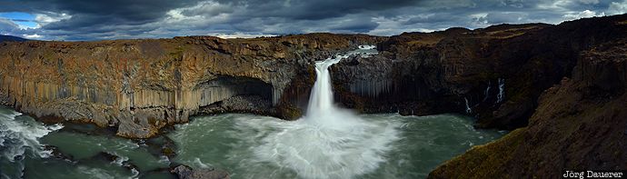 Aldeyjarfoss, basalt, basin, clouds, dark clouds, highland, motion, Iceland, Norðurland Eystra, Nordurland Eystra