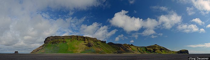 beach, black, blue sky, clouds, green, Hjörleifshöfði, mountain, Iceland, Suðurland, Vík, Sudurland, Vik