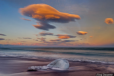 Austurland, Iceland, ISL, Atlantic Ocean, beach, coast, colorful sky, Jökulsárlón, Joekulsarlon