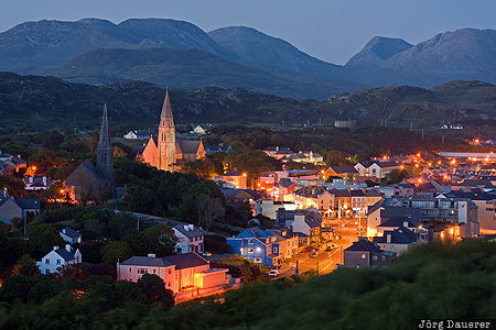 Clifden, Republic of Ireland, IRL, blue hour, connemara, evening light, flood-lit, Galway, Ireland, Irland