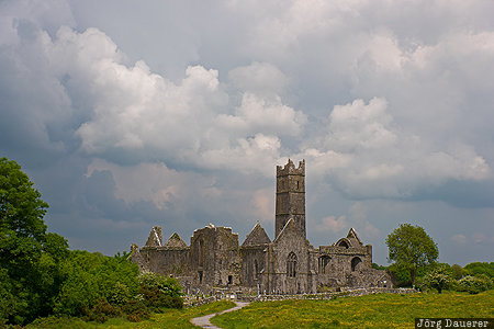 Republic of Ireland, IRL, Quin, Shannon, Clare, clouds, monastery, Ireland, Irland