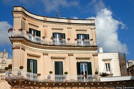 Martina Franca Italy, Apulia, Martina Franca, balcony, blue sky, clouds, colonnades, Italien, Italia, Apulien, Puglia