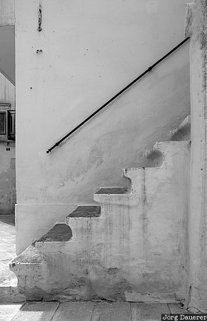 Martina Franca, Italy, stairs, rail, black and white, Apulia, Italien, Italia