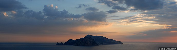 back lit, Campania, capri, clouds, coast, evening light, Gulf of Naples, Italy, Italien, Italia