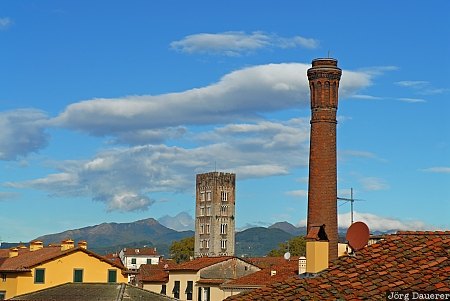 Roofs of Lucca Italy, Lucca, Toscana, Tuscany, blue sky, chimney, clouds, Italien, Italia