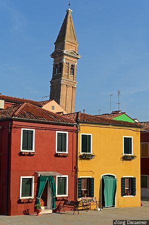 Burano, Giudecca Di Burano, ITA, Italy, Veneto, blue sky, campanile, Venice, Italien, Italia