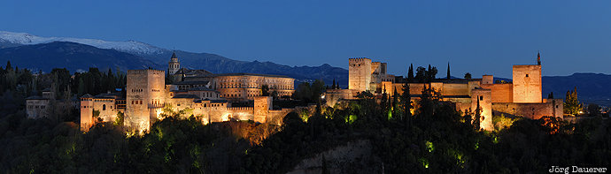 Andalusia, Granada, Spain, blue hour, ESP, evening light, flood-lit, Spanien, Espana, Andalucia, Andalusien