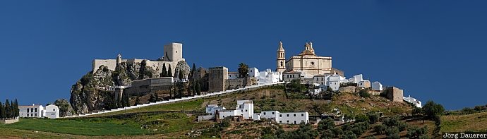 Spain, Andalusia, Olvera, blue sky, castle, cathedral, pueblo blanco, Spanien, Espana, Andalucia, Andalusien