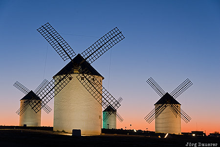 Campo de Criptana windmills Campo de Criptana, Castilla - La Mancha, Castile, ESP, Spain, blue hour, flood-lit, Spanien, Espana