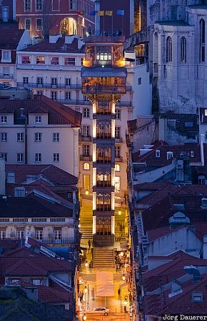 Baixa, blue hour, Carmo Square, Castelo, Chiado, Elevador de Santa Justa, Elevador do Carmo, Portugal, Lisbon