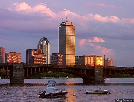 Boston, Massachusetts, New England, Prudential Tower, reflexion, Charles River, evening, United States, USA, Vereinigte Staten, MA