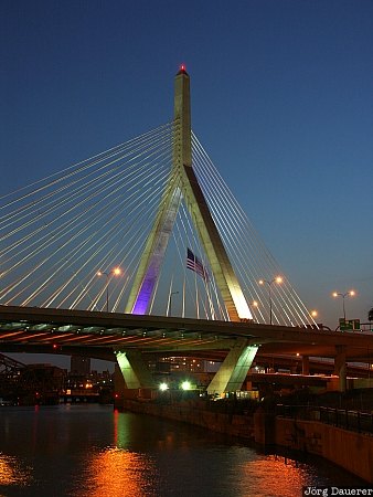 Zakim bridge, bridge, Boston, night, Charles River, Massachusetts, New England, United States, USA, Vereinigte Staten, MA