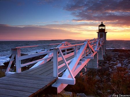 Marshall Point Lighthouse Atlantic ocean, United States, Maine, Port Clyde, beach, clouds, coast